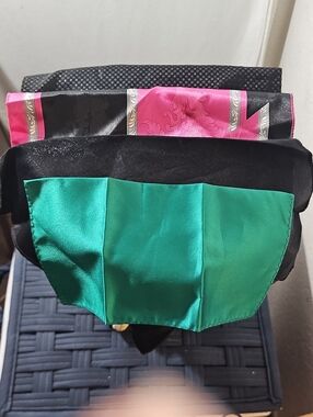 Multiples Pocket Square Set in Black and Green with Pink Accents